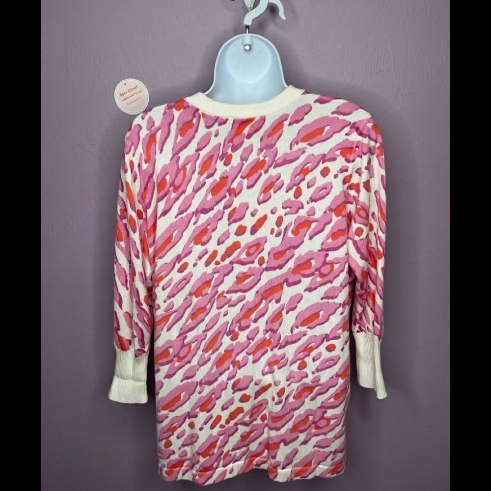 Bob Mackie Wearable Art Pink Animal Print Button-Front Cardigan Size S - Picture 5 of 12